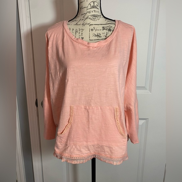 Avon Tops - Avon Coral 3/4 Batwing Sleeve Boho Cotton Top with Kangaroo Pocket XL N